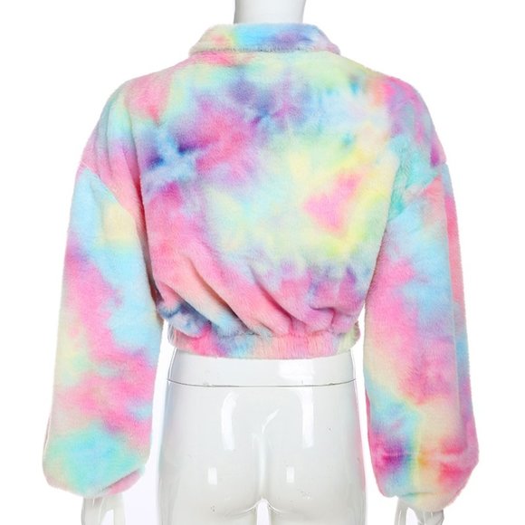 Winter Fleece Colorful Crop Hoodie - Picture 4 of 8